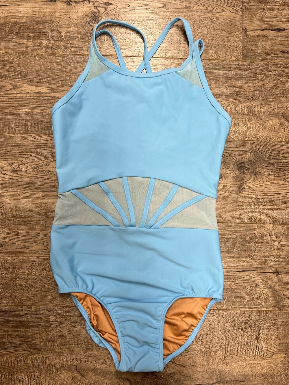 Dance Light Blue “EveryTurn” Leotard with Mesh Panels